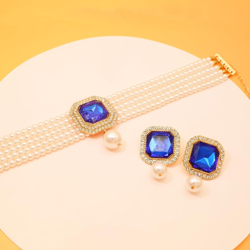 CIOOU Pearl Choker Necklace for Women Gold Crystal Rhinestone Pearl Collar Statement Necklaces Earrings Bridal Pearls Diamond jewelry Set for Wedding - Image 3